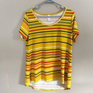 Lularoe Classic Tee NWOT Striped Yellow with Navy Black Red Peach White Medium